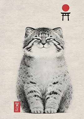 Pallas Cat with Japanese Torii Gate