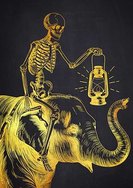 Skeleton Riding Elephant with Lantern