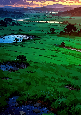 Serene Rural Landscape at Sunset