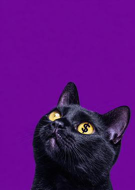 Black Cat with Dollar Sign Eyes