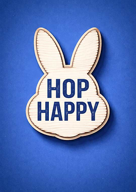 Bunny with 'Hop Happy' text
