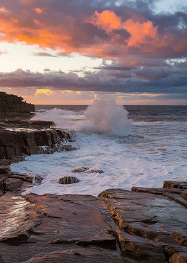 Sunset Over Crashing Waves
