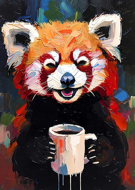 Red Panda Holding a Coffee Mug
