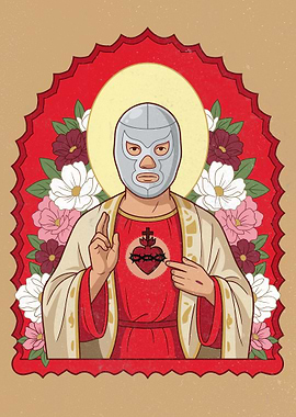 Luchador Jesus with Sacred Heart