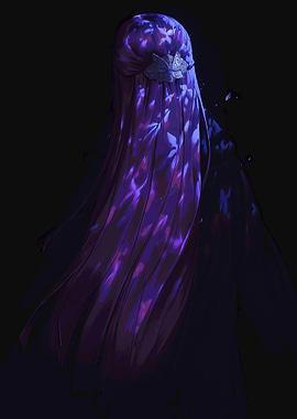 Woman with Purple Hair and Floral Pattern