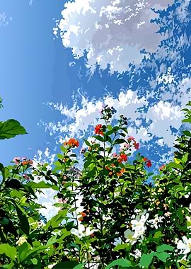 Vibrant Flowers Against a Blue Sky