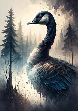 Majestic Goose in Misty Forest