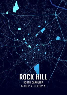 Rock Hill South Carolina Midnight City Map