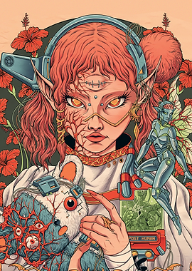 Cyberpunk Elf with Robotic Companion