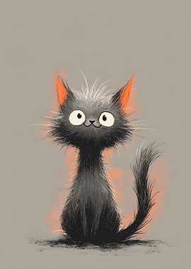 Cute Fluffy Black Cat Illustration
