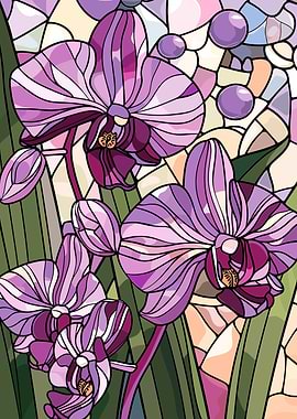 Stained Glass Orchid Art