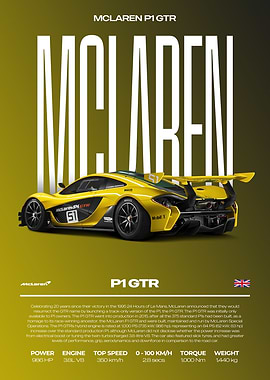 McLaren P1 GTR Car Poster
