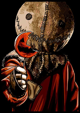 Sam holding a pumpkin lollipop