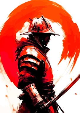 Samurai Warrior with Red Sun