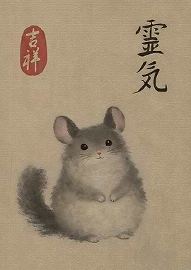 Cute Chinchilla with Japanese Calligraphy