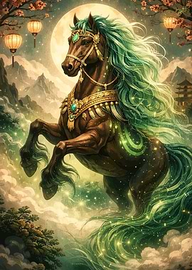 Mythical Horse with Green Mane