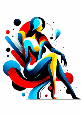 Abstract Woman Figure with Colorful Shapes