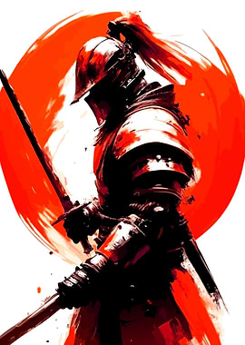 Samurai Warrior with Red Sun