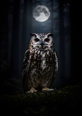 Owl in a moonlit forest