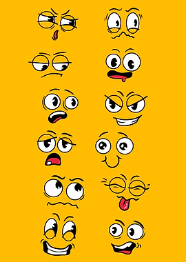Collection of Cartoon Faces with Various Expressions