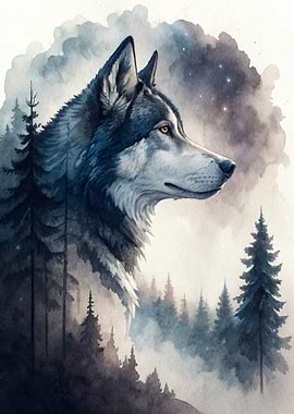 Wolf in a Misty Forest