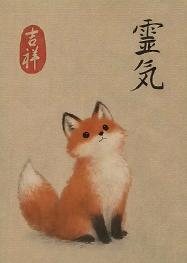 Cute Fox with Japanese Calligraphy