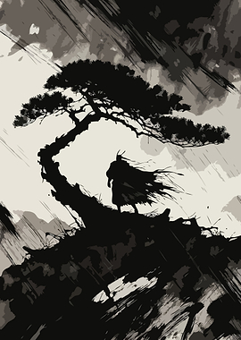Samurai Under Pine Tree Art