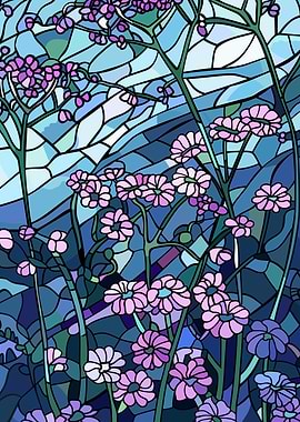 Stained Glass Floral Landscape