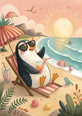 Penguin relaxing on a beach