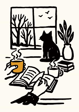 Cozy Reading Cat Poster