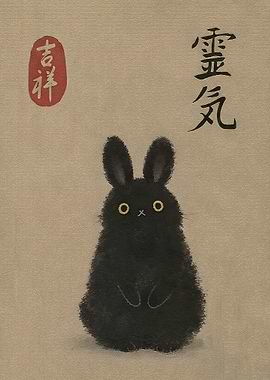 Black Bunny with Japanese Calligraphy