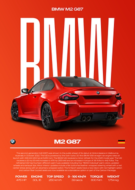 Red BMW M2 G87 Car Poster