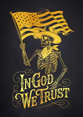 Skeleton Cowboy with American Flag