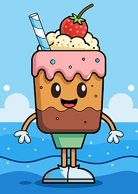 Cute Cartoon Strawberry Milkshake Character