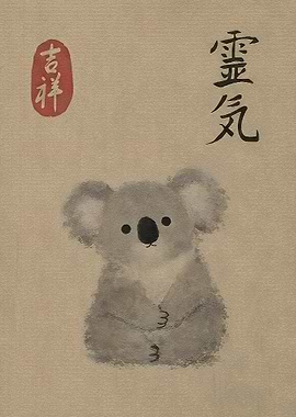 Cute Koala with Japanese Calligraphy