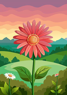 Vibrant Flower Field at Sunset