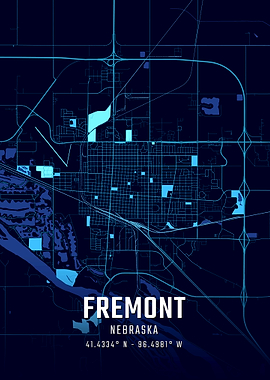 Fremont Nebraska Midnight City Map