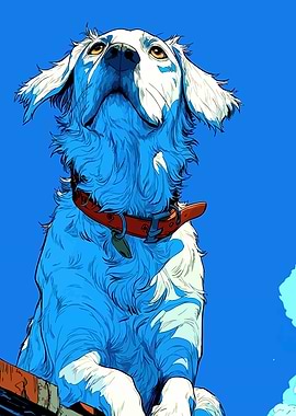 Dog Looking Up Against Blue Sky