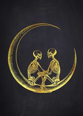 Golden Skeletons on Crescent Moon