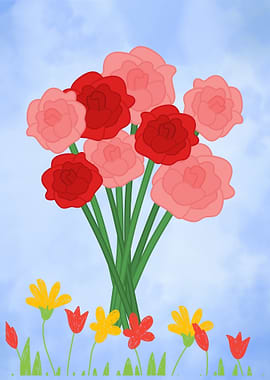 Bouquet of Roses and Wildflowers