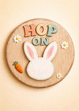 Easter Bunny 'Hop On' Wooden Sign