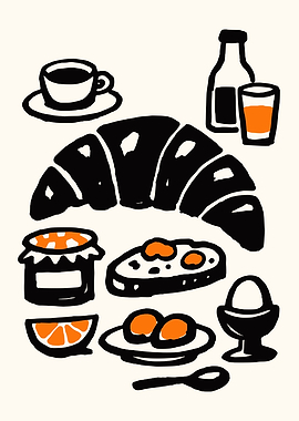 Croissant Breakfast Cafe Poster