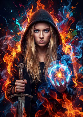 Fantasy Warrior with Magic Orb and Sword