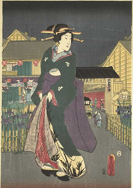 Geisha in a Japanese Street Scene
