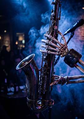 Skeleton Hands Playing Saxophone