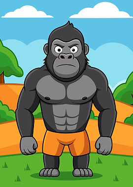 Angry Gorilla in Orange Shorts