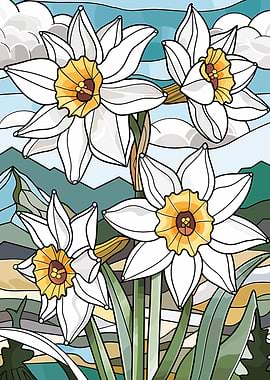 Daffodils in a Mountain Landscape