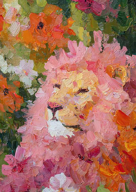 Lion surrounded by flowers