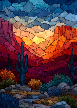 Desert Landscape Stained Glass Art