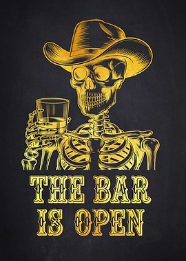 Skeleton with Cowboy Hat and Drink